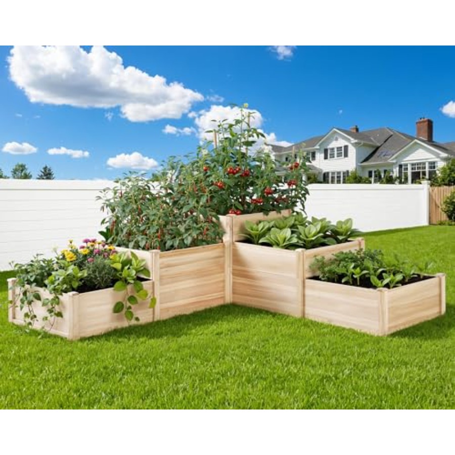 Outdoor 3-Tier Raised Garden B - đánh giá và giá Gardening Tools Wooden
