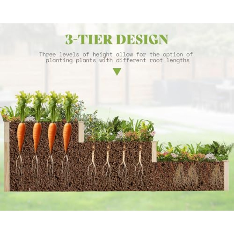 Outdoor 3-Tier Raised Garden B - đánh giá và giá Gardening Tools Wooden